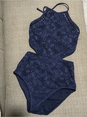 NEW Aerie high neck halter navy lace monokini swimsuit size M